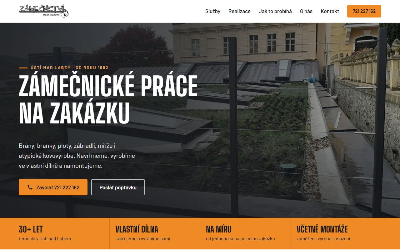 Úvodní stránka webu Zámečnictví Milan Kučírek
