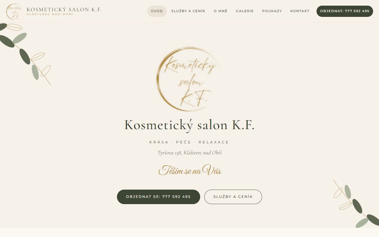 Úvodní stránka webu Kosmetický salon K.F.